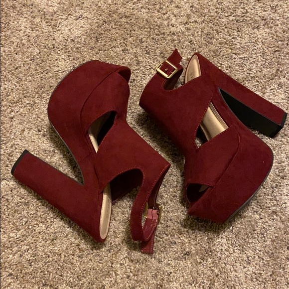 burgundy platform heels